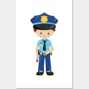 Policeman, Police Officer, Cop, Brown Hair Posters and Art